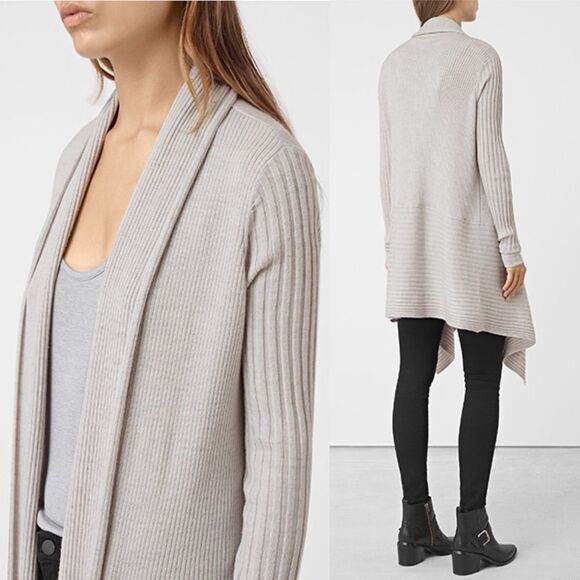 AllSaints Keld Long Sleeve Cardigan in Cream Size Medium - Picture 2 of 9